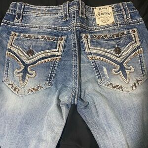 Rock Revival Jeans Mens 34 Remedy Straight Leg Thick Stitch Relaxed Y2K Grunge
